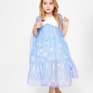 Petite Hailey Snow princess Dress Blue sleeveless and attached cape kids size 10